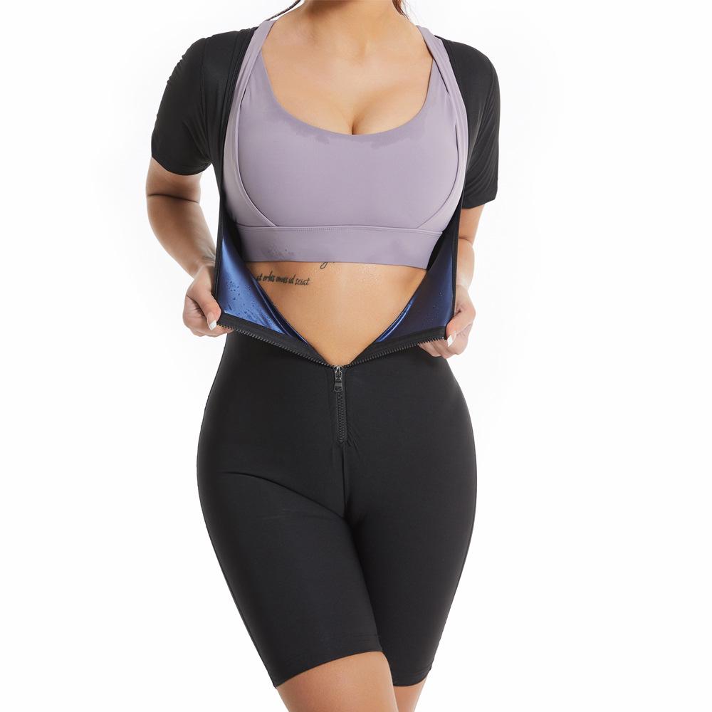 

Женский фитнес-боди с молнией и короткими рукавами, вызывающий потоотделение L