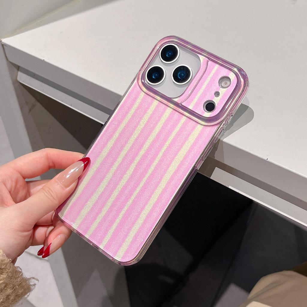 Niche Color Block Striped Half-Wrapped IMD Case for iPhone 17 Pro Max & Apple 16/14/15