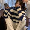 Mohérová barva kontrastní pruhovaný svetr dámský podzim a zima nový styl imitace norkových vlasů o krk dlouhý rukáv pletený svetr