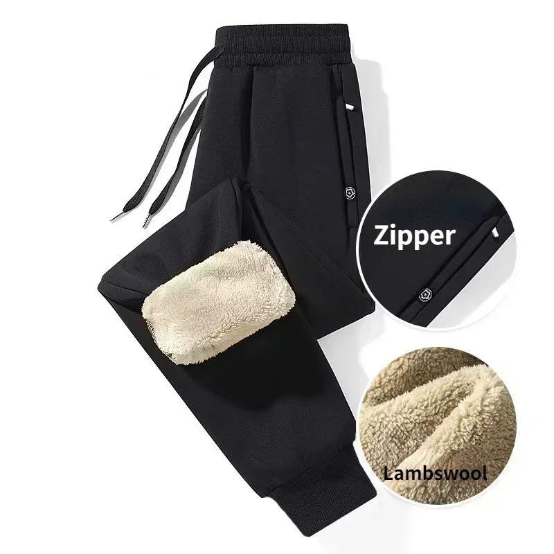 

Зимние теплые повседневные брюки из овечьей шерсти для мужчин, повседневные прямые брюки из флиса, термоштаны, спортивная одежда, спортивный костюм, джоггеры XXXXXL