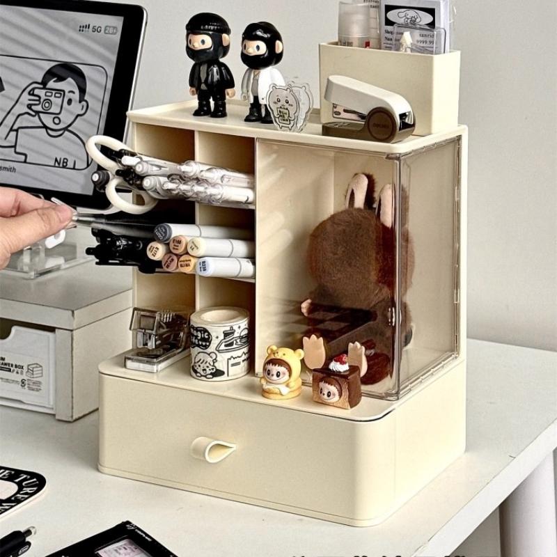 2 in 1 Desktop Stationery Organizer Storage Box Acrylic Transparent Figure Doll Display Box Single Small Ornaments Storage Rack