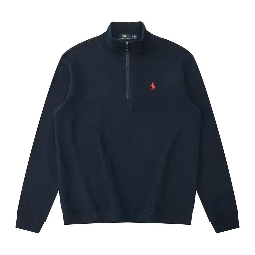 Herren Trendy Fleece-gefütterter Half-Zip Hoodie, Stehkragen mit RL Pony-Stickerei, Lässiger Frühjahrs-/Herbststil.
