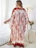 EDOLYNSA Red Striped Women's Kaftan Bohemian V-neck Chinese Knot Auspicious Knot Long Dress Robe Bathing Suit Cover Up Outfit Q1297