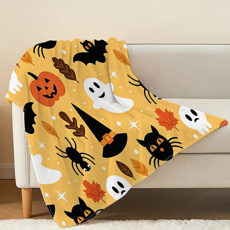 Halloween Christmas Themed Flannel Fleece Blanket Lightweight, Soft Warm Cozy Throw for Home, Window Seat, Indoor Couch Decor & Relaxing Use