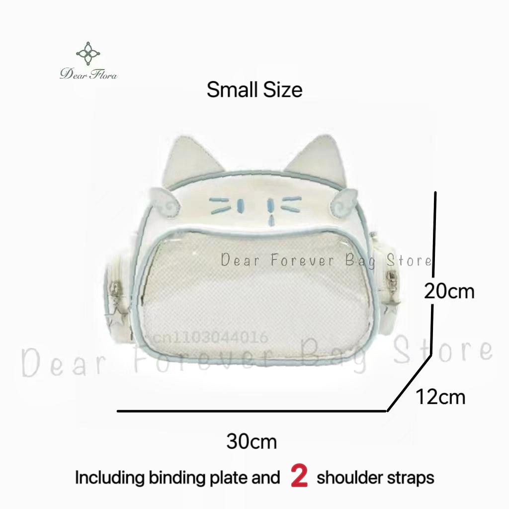 New Korean Kawaii Cat Ita Bag Cute PU Shoulder Bag Girls Transparent Pocket Harajuku Crossbody Bag Women's Fashion Backpacks