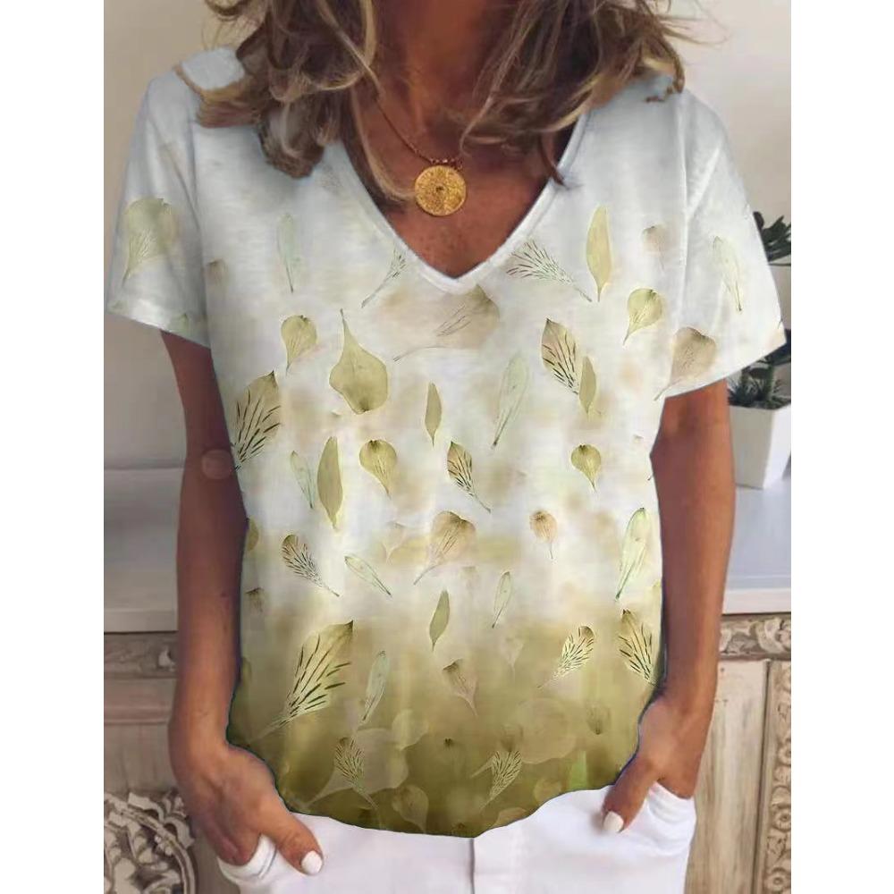 Women's T-shirt Summer V-neck 3d Color Printing T Shirt Girls' Short-sleeved Harajuku Pullover Ladies Y2k Fashion Sweatshirt 5xl