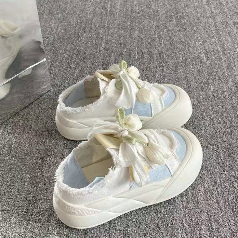 Summer thin breathable board shoes new thick-soled two-wear bread shoes canvas shoes