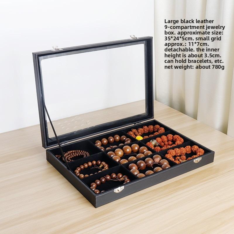 Pu Black Leather Jewelry Box Jewelry Display Box with Lid Transparent Dust Ring Earrings Necklace Bracelet Storage Box
