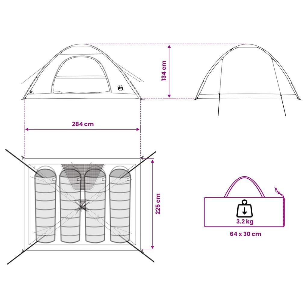 Camping Tent with Roof and Air Ventilation Blue 275 x 215 x 125 cm