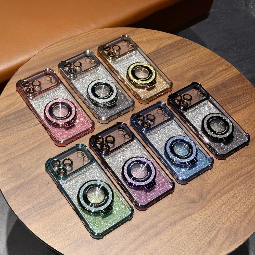 Bright Glitter Bracket Case for iPhone 17 Air 16 15 14 13 12 11 Pro Max Plus X XS XR for Magsafe Magnetic Plating Cover