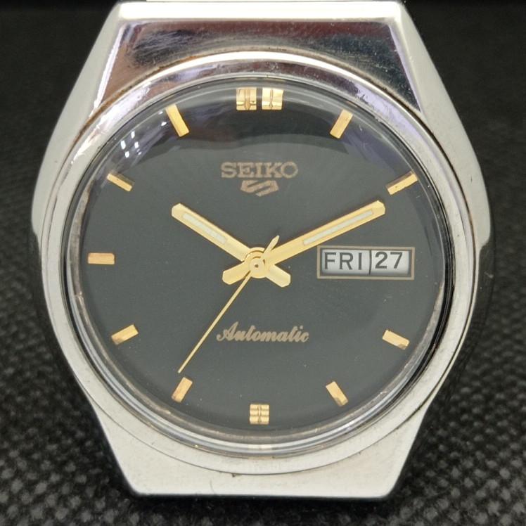 USED VINTAGE SEIKO 5 AUTOMATIC 6309A JAPAN MENS DAY/DATE BLACK WATCH A316764-2 SKU608h-a316764