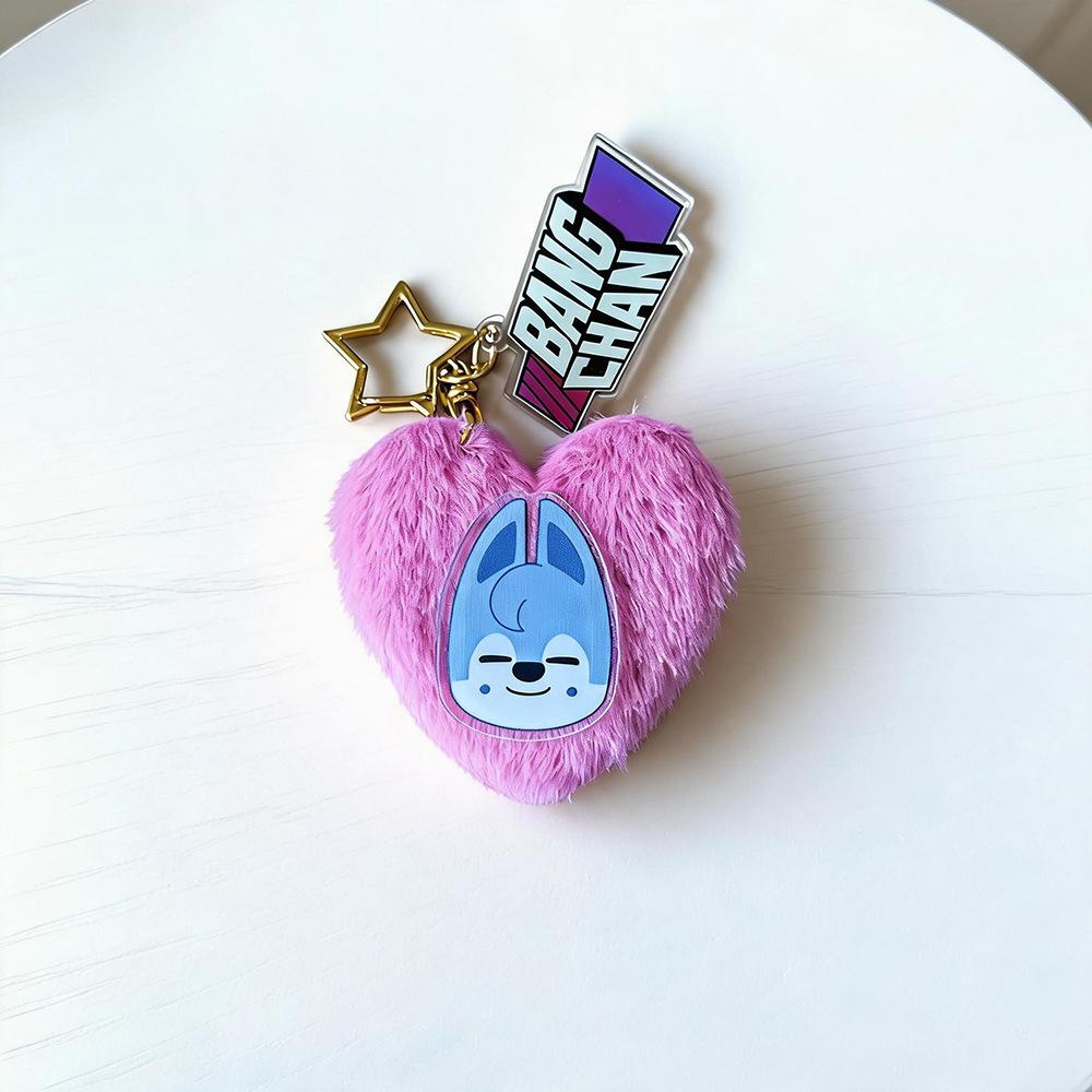 Stray Kids SKZOO Plush Heart Keychain Cute Animal Cartoon Character Pendant Bag Charm Soft Stuffed Key Ring Fan Support Merchandise Gift