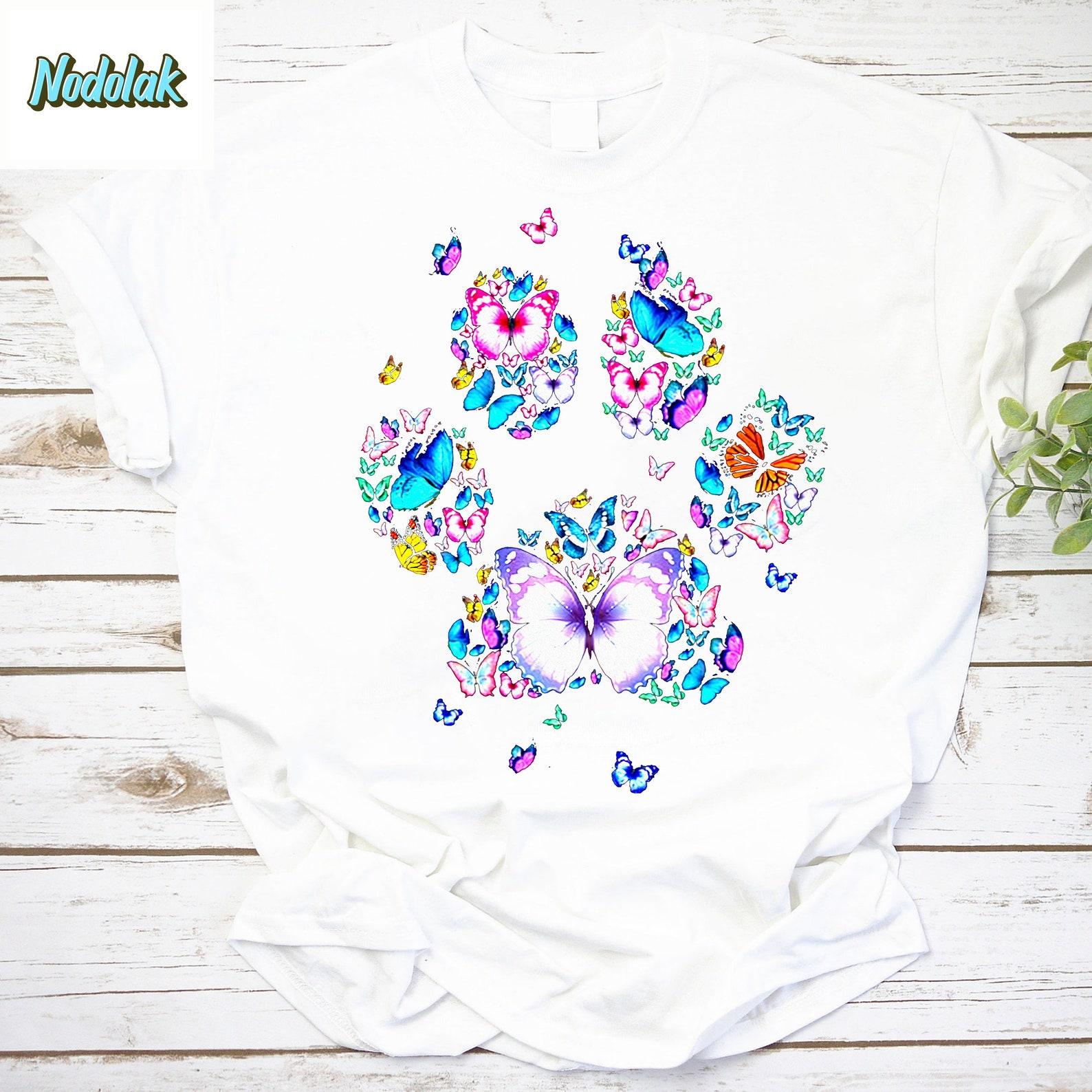 Butterflies Dog Paws Vintage T-Shirt, Dog Lover Shirt, Butterflies Dog Shirt, Funny Butterflies Dog Shirt, For Dog Lover Shirt S