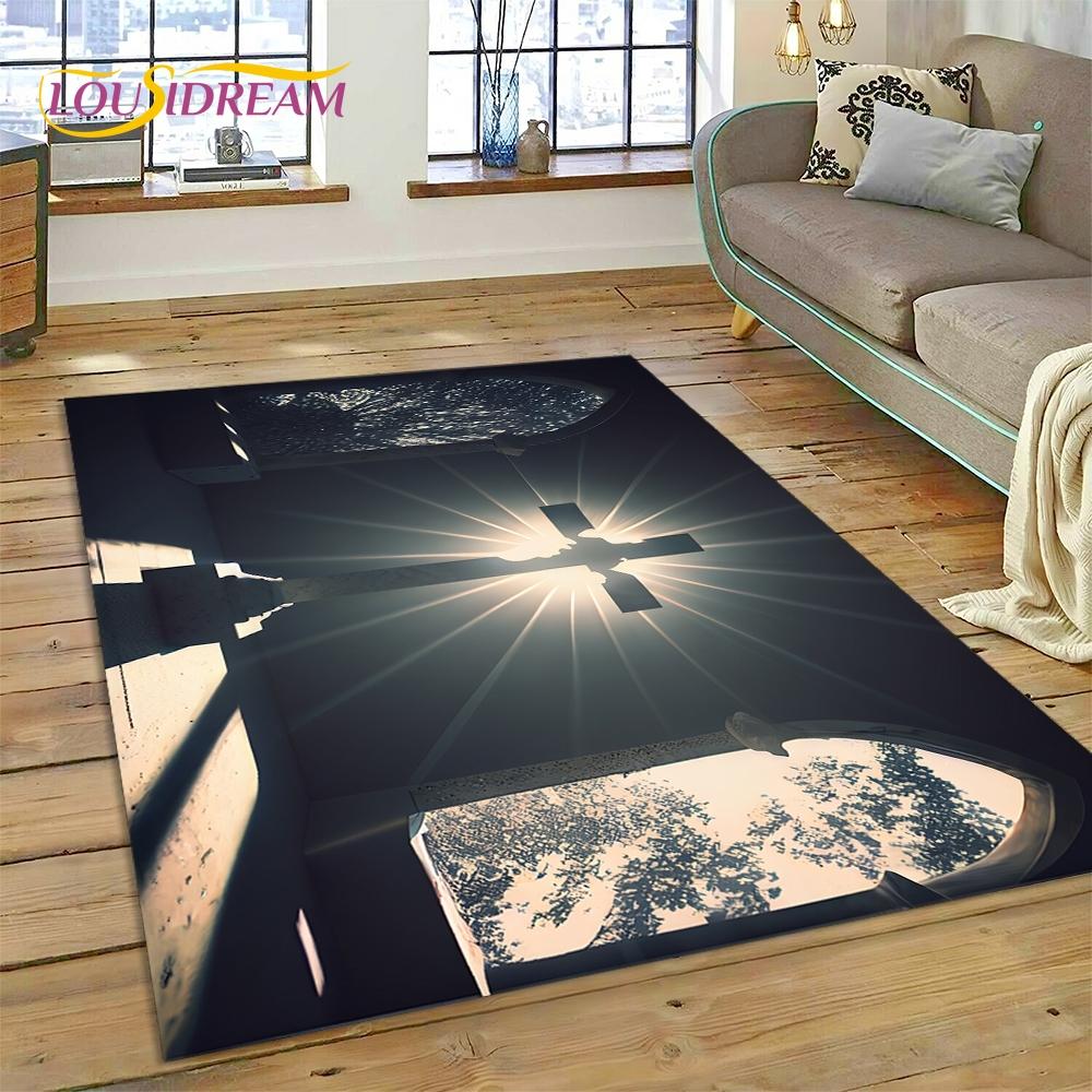New 3D Pray Holy Bible Cross Jesus Carpet for Living Room Bedroom Home Decor,Floor Mat Non-slip Decoration for Sofa Doormat Gift