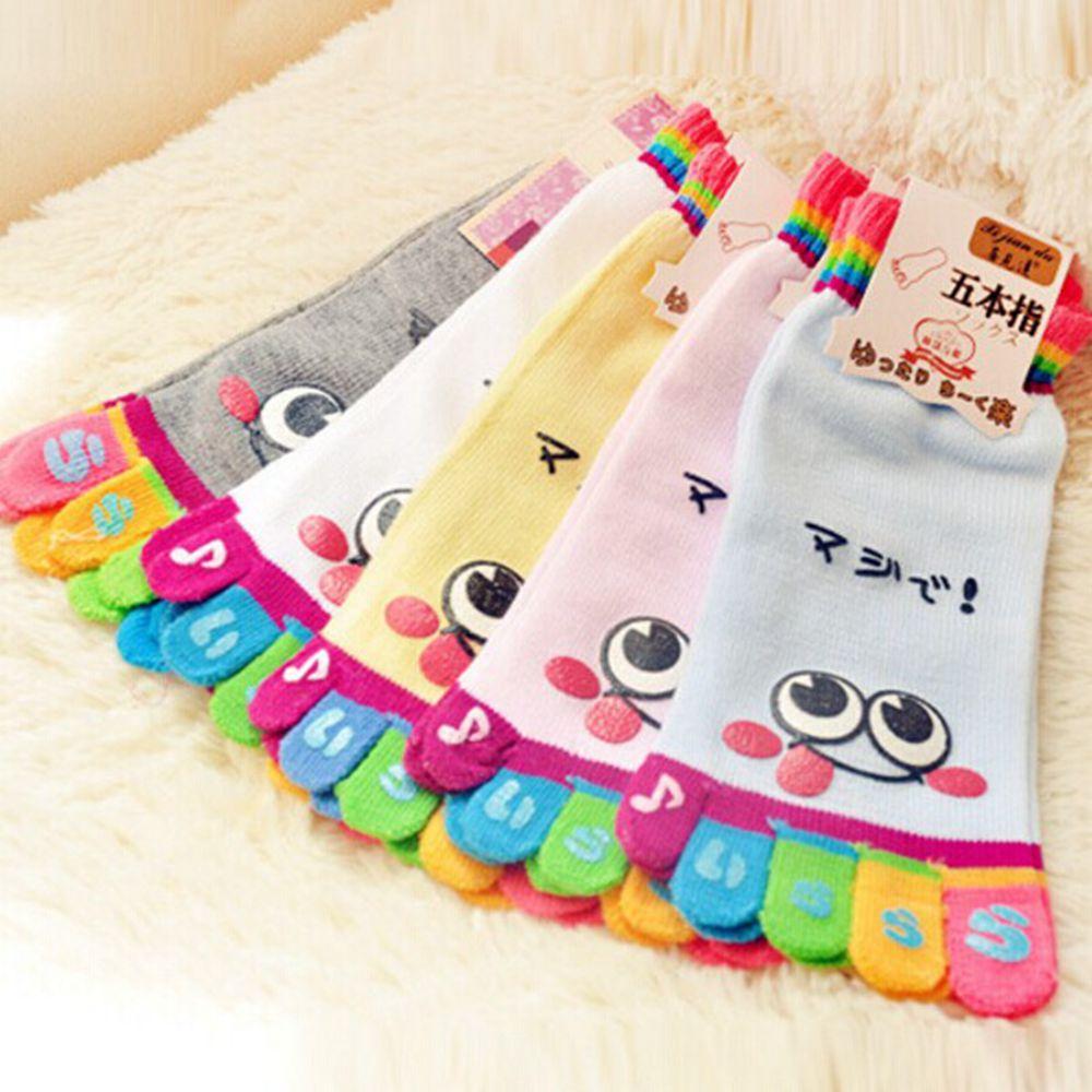 Color Random Cute Sports Trainer Five Finger Toe Socks Cotton Cartoon Smile