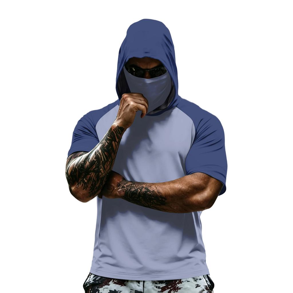 Men's Short Sleeve Hooded T Shirt Lightweight Raglan Athletic Top Casual Loose Fit Pullover Tee for Sports Workout