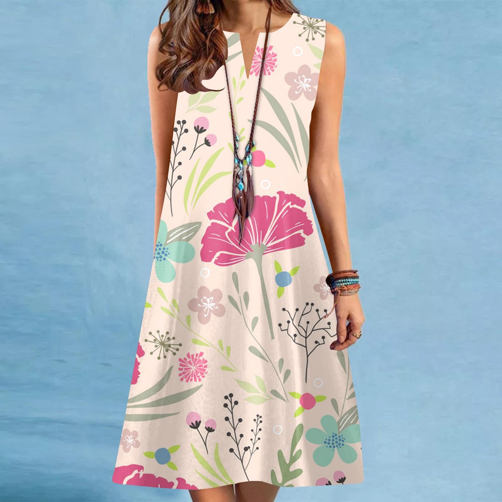 

Модные женские платья-туники с v-образным вырезом и цветочным принтом без рукавов, платье-футболка больших размеров XXXL