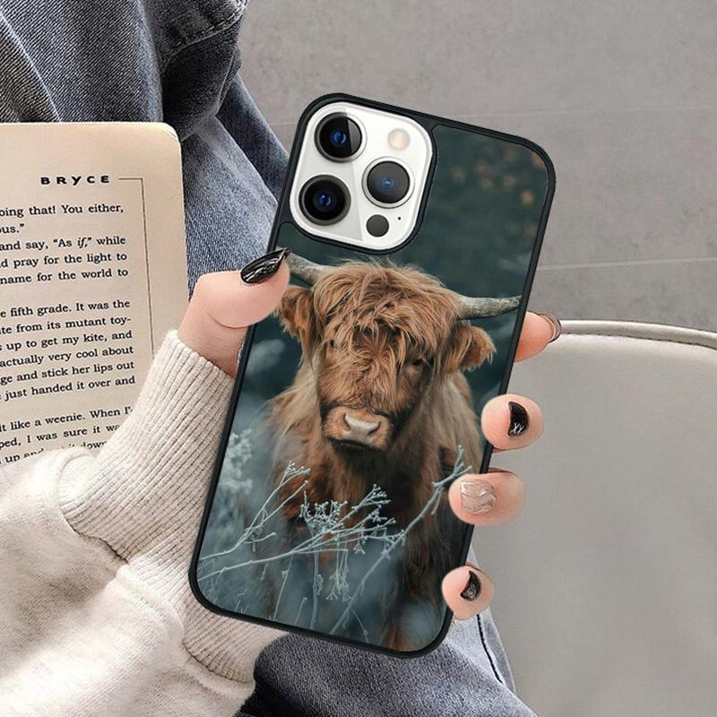 Cute Highland Cow Phone Case for iPhone 17 Air 16 16e 15 Plus for Apple 13 11 12 14 Pro Max Cover coque Shell