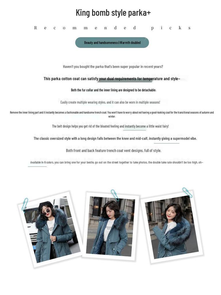 Women's Mid-Length Cotton Coat, 2024 Winter Loose Korean Style Jacket with Thick Velvet Lining and Detachable Parka