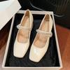 Leather Summer Women's Shoes New Shallow Mouth Mary Jane Single Shoes One-word Skirt Thick Heel Single Shoes Women
