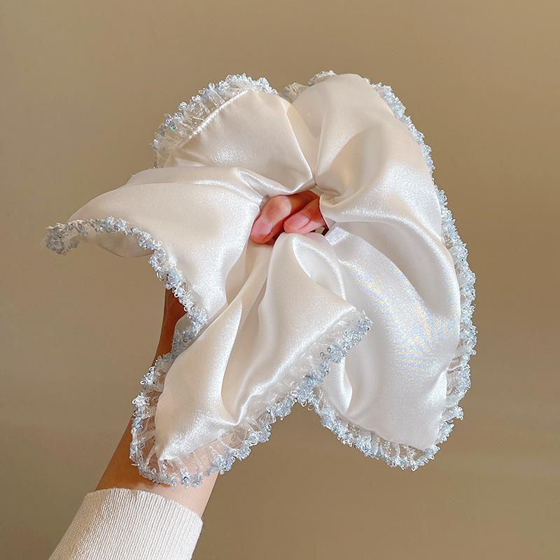 2026 Snow White Square Scarf Large Intestine Hair Band High-End Lace Lace Headband Simulation Silk Satin Hair Band Women
