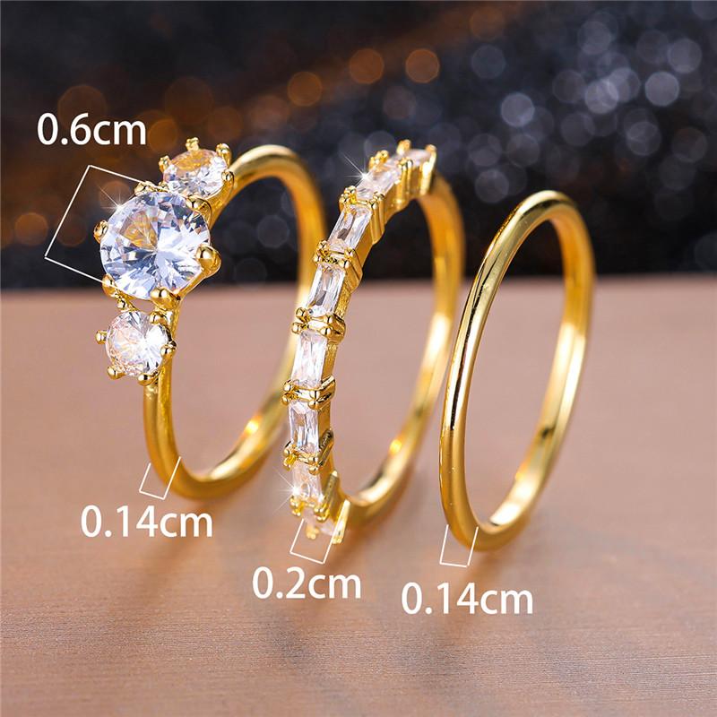 Female White Round Zircon Stone Ring Set Trendy Yellow Gold Color Engagement Cute Bride Wedding  Gift For Women