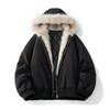 Mens Winter Hooded Thickened Fleece-Lined Warm Jacket With Fur Trim Windproof Casual Outerwear
