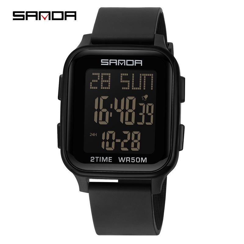 Sanda Men's Multifunctional Square Sport Chronograph Waterproof Watch 