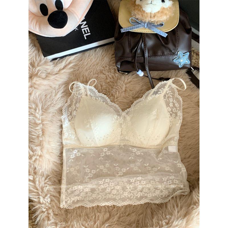 

Kumikumi Pure Desire Suit Pure Color Half-Open Collar Long Sleeves Knitwear Women s Autumn Inner Wear Lace Vest Two-Piece Set Lace inside One size