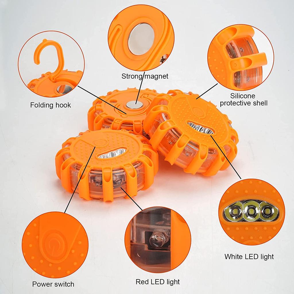 Factory Price High Brightness 12LEDs Waterproof Shatterproof Magnetic LED Road Flare Warning Beacon Safety Light
