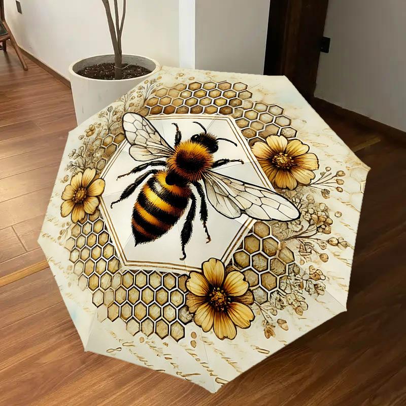 1PC Bee HoneycombAutomatic Open/Close Umbrella with Windproof, 8-Rib Sturdy Canopy, Durable Ribs, Fashionable Design, Outdoor Accessory, Fun Prin, Hol