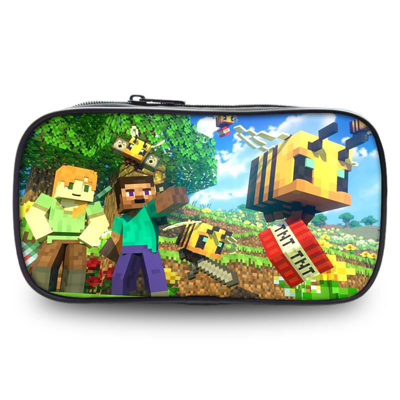 2023 New Large Capacity Kids Minecraft Pencil Case Polyester Cartoon Stationery Bag