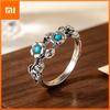 BF CLUB 925 Sterling Silver Ring For Women Jewelry Open Blue Stone Flower Vintage Handmade Ring Allergy For Party Birthday Gift