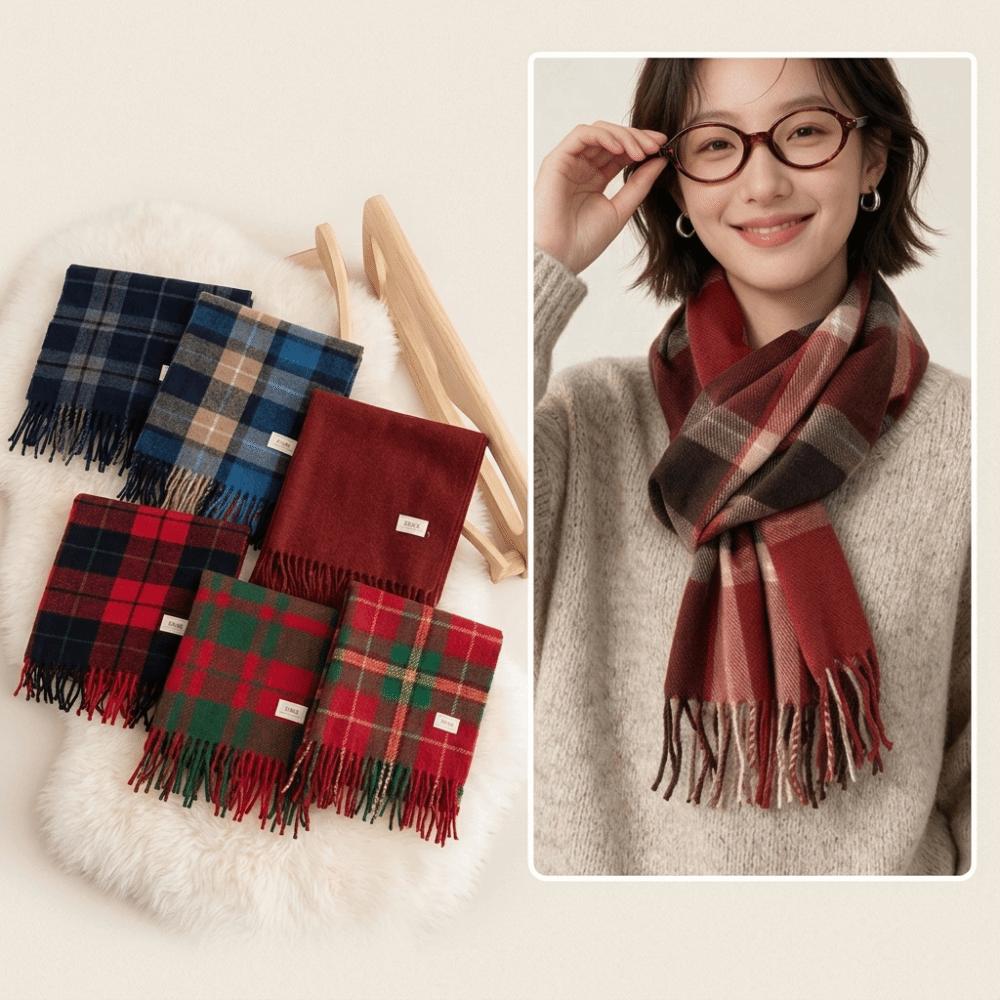 Cozy Plaid Scarf Lightweight Neck Warmer Shawl Atmosphere Faux Cashmere Scarf Daily Wear