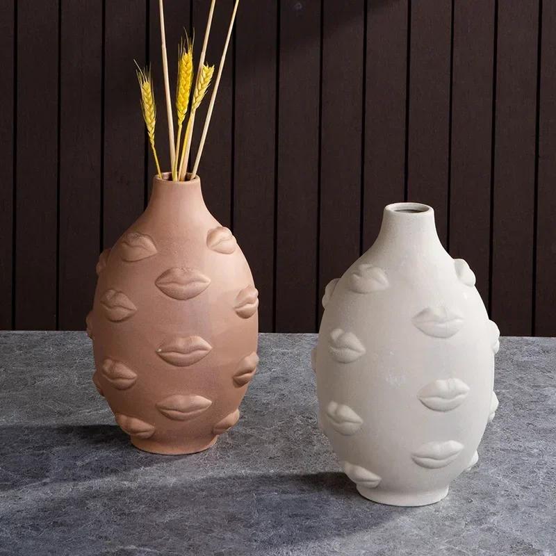 Ceramic Candlestick Art Vase Sculpture Crafts Human Face Flower Pot Handmade Garden Storage Flower Arrangement Home Decors