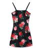 YOUHEE Satin Flower Pattern Dress Black