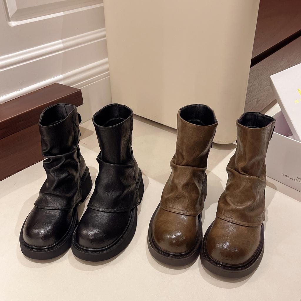 Short boots women's 2025 new spring and autumn thin boots thick-soled brown trousers single boots knight medium boots women's boots