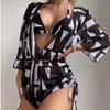 Digital Print Three Piece Drawstring Sexy Bikini Swimsuit Fashion For Summer Vacation