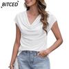 Women's Fashion Casual Solid Color Print Short Sleeve V Neck Blouses & Shirts