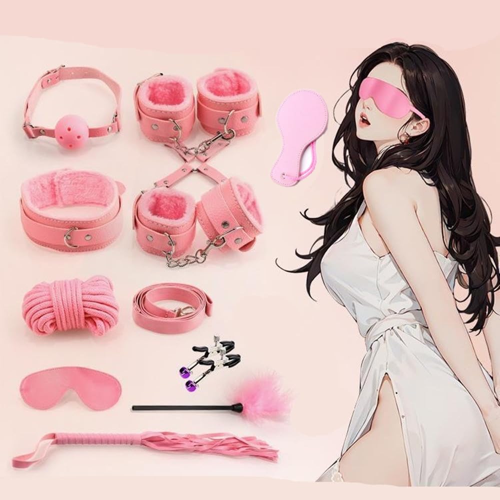 BAOQISHAN Samcos SM Restraints Ankle Ankle Eye Adult SM SM Cosplay 11-piece Set, Restraints, Handcuffs, Cuffs, Collar, Cuffs, Gag, Mask, Adjustable,
