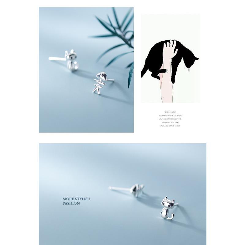 Asymmetric Cat Fishbone Stud Earrings For Women Cute Lovely Fashion Jewelry