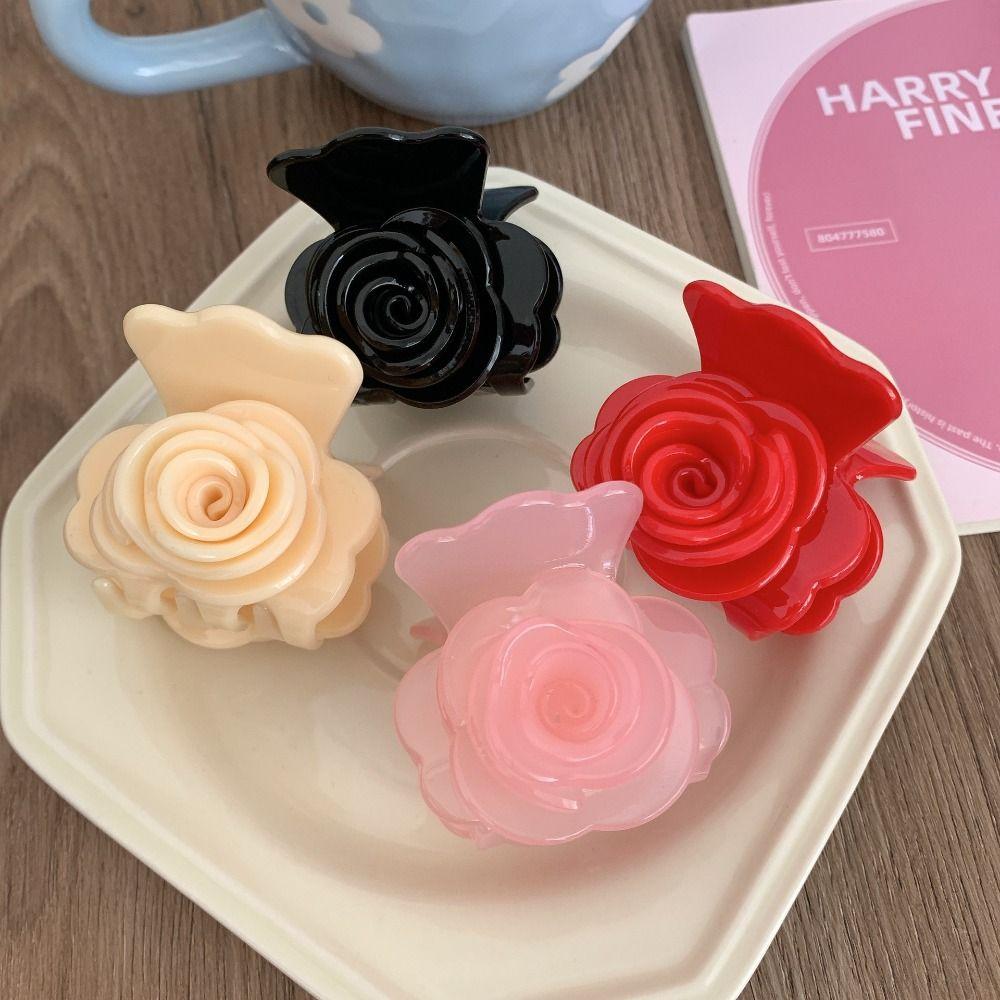 Candy Color Flower Hair Clip Cute Hairpin Small Shark Clip Creative Rose Hair Claw  Daily