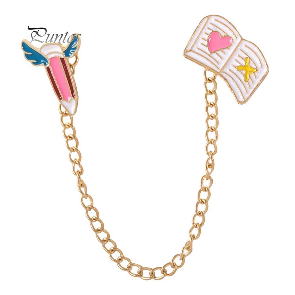 Beauty Earrings Women Cute Rabbit Carrot Heart Book Ruler Denim Jacket Collar Chain Brooch Pin