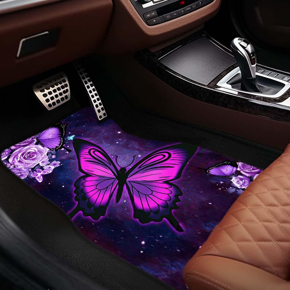 4pcs Purple Butterfly Pattern Car Floor Mats, Water-absorbent, Non-slip And Stain-resistant Mats, Used For Most Car Front And Rear Seat Floor Mats