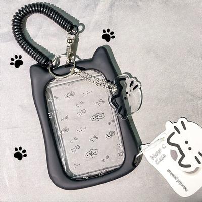 Porte-cartes photo oreilles de chat Mignon Cadre photo Étudiant Campus Couverture de carte repas Pendentif sac à dos Ornement Porte-clés Porte-carte d'identité