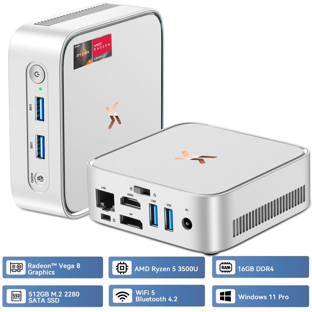 HUIDUN H80 3500U Avec Clavier QWERTY Mini PC avec AMD Ryzen™ 5 16 Go de RAM + 512 Go de SSD AMD Radeon™ RX Vega 8 Windows 11 Pro