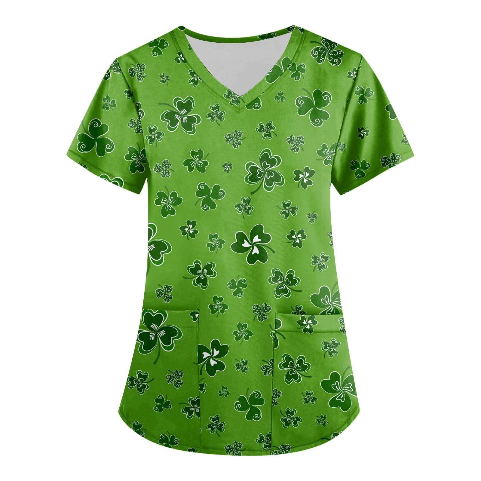 

Женская модная рабочая одежда с v-образным вырезом, короткими рукавами и карманами St. Топы с принтом ко Дню Святого Патрика XXXXL