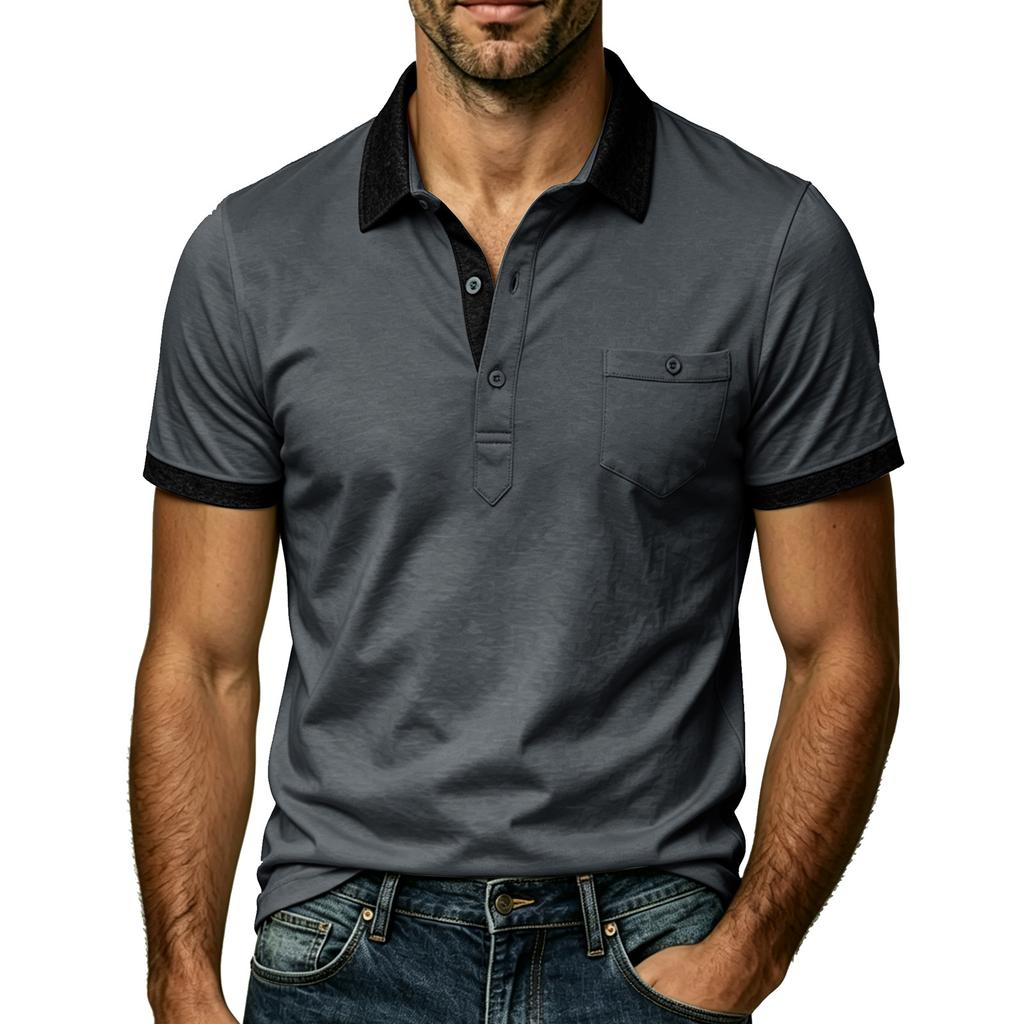 Men's Short Sleeve Polo Shirt Color Block Collar Button Up T-Shirt Daily Streetwear Business Casual Polos