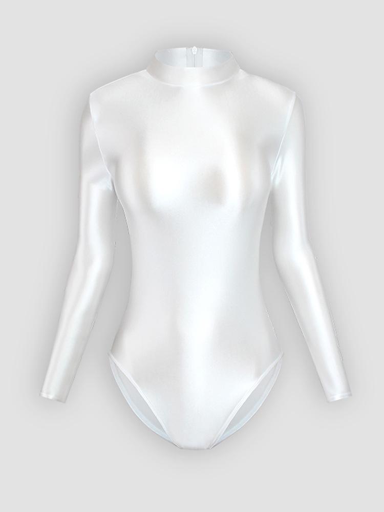 Solid Color High-Cut Rhythmic Gymnastics Leotard Ballet Dancewear - Women's Silky Luster One-Piece Swimsuit Base T-Shirt