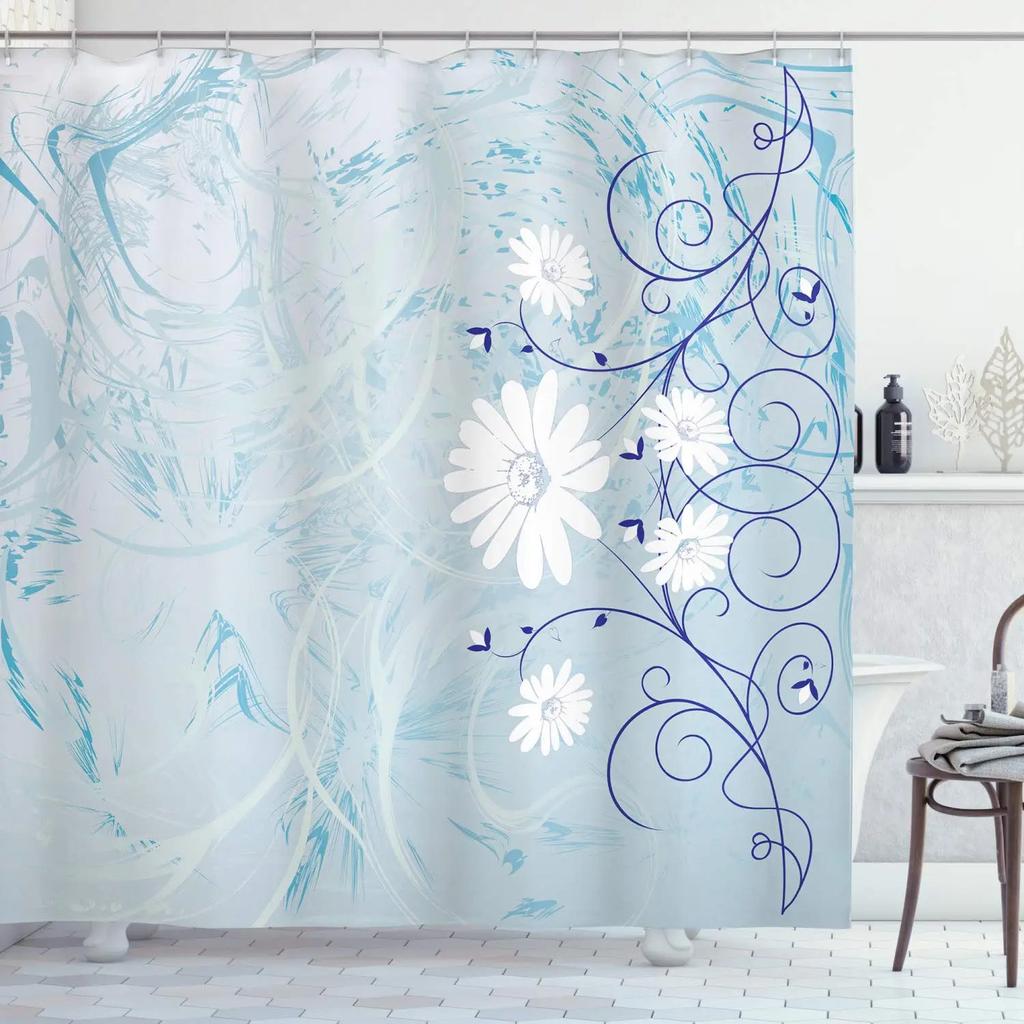 Mandala Shower Curtain,Vintage Cosmos Oriental Breeze Pattern Swirled Floral Leaves Cloth Fabric Bathroom Curtain Set with Hooks